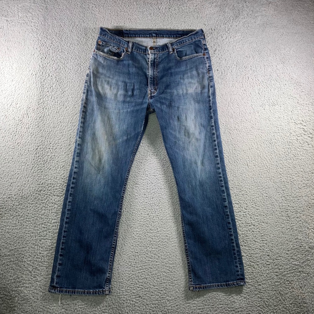 Levis 505 Jeans Mens 34x28 Blue Workwear Distressed Straight Leg Western Grunge